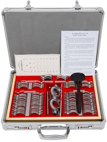 Kunststoffrand-Optometrie Testlinsen-Set mit Optometrie Testrahmen für Optiker und Augenoptiker, 104 x Trial Lens, MRT