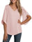 YGJIEGENG Camicia Donna Elegante a Manica a 3/4 Top Estiva Casual Tessuto in Chiffon Scollo a V Blusa Camicetta Manicotto Split Rosa 2XL
