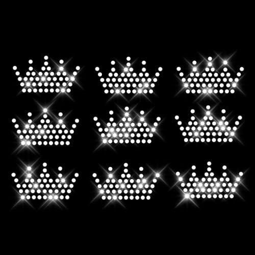 Glitzerdeals Bügelbilder Karneval Strass kleine Minikronen Set 9 Kronen Aufbügler für Textilien Krone Bügelmotiv Kronen Strass Bügelbild Krone