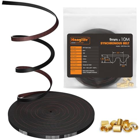 HANGLIFE GT2 Cinghia di Distribuzione con Fibbie in Rame - Cinghia Sincrona Aperta per Stampante 3D (Passo 2mm) Accessori per Stampante 3D - Cinghia Dentata 9mm x 10M