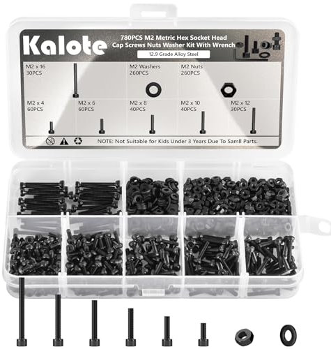 780 Stück M2 Schraubensatz, schwarz Sechskantschrauben mit Muttern und Unterlegscheiben, Schrauben Muttern und Unterlegscheiben Sortiment, Sechskantschrauben-Satz mit 1 Stück Schraubenschlüsseln