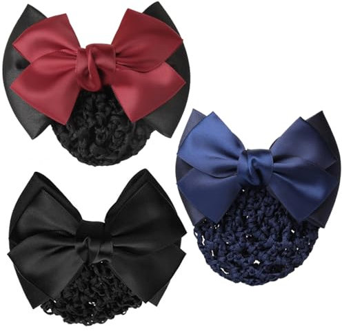 PRAOFRT 3 Stück Haarnetz dutt Mit Schleife Haarnetz,haarnetze,Elastisches Duttnetz,Frisur fixieren Haarverlust verhindern Hair Net, Frisurenhilfe für Ballett,Turnier,Gymnastik（schwarz+blau+rot）