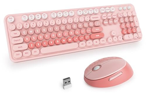 SbocKeeb Pink Keyboard and Mouse Wireless, American QWERTY Cute Typewriter Wireless 2.4GHz Colorful Full Size Keyboard with Number Pad, for Windows PC Laptop,Gradient Pink