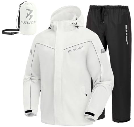 Regenanzug Herren, Wasserdicht Regenjacke Regenhose, Packbare Leicht Reflektierende Windjacke mit Kapuze, Atmungsaktiv Fahrrad Regenmantel für Outdoor Wandern Camping