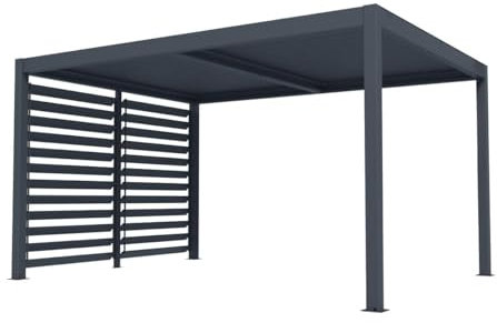 Vente-unique - Pergola bioclimatique autoportante électrique Anthracite en Aluminium avec Lames orientables et Claustra 2,78 m - 12 m² - AMADORA