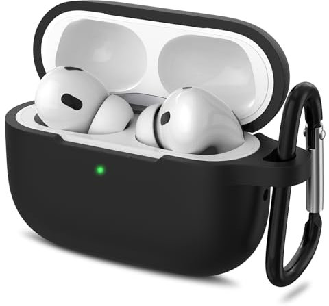 Mugust Kompatibel mit AirPods Pro 2 Hülle, Stoßfeste Schutzhülle Silikon Case Cover für AirPods Pro 2nd Generation 2022 mit Silikon Lanyard, Front LED Sichtbar (Schwarz)