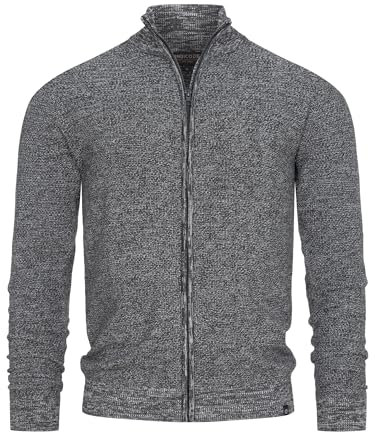 Indicode Herren INWestmoon Strickjacke mit Stehkragen | Fein-Strick Cardigan aus Baumwollgemisch Charcoal Mix, XXL