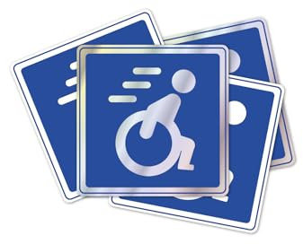 4 Adesivi disabili per auto 76 mm mix olografico quadrati design classico bianco e blu set da 4 adesivi disabili e invalidi 2 pezzi olografici e 2 pezzi bianchi e blu