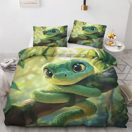 zcwl Süße Schlange Bettwäsche 135x200, Kinder Bettbezug Set 2 teilig, Weiche Kuschelige Mikrofaser Bettwäsche-Sets, Wendebettwäsche und 1 Kissenbezug 80x80 mit Reißverschluss
