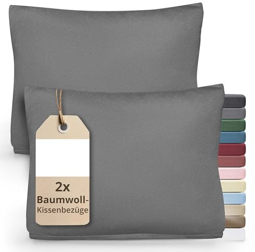 Greenline Kissenbezug Premium Jersey aus 100% Baumwolle Grau Doppelpack (2X) 40 x 60 cm Kissenhülle Kissenbezüge
