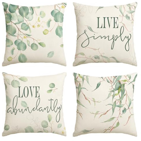 Artoid Mode Eukalyptus Live Simply Love Abundantly Frühling Kissenbezüge 4er Set, 40x40 cm Sommer Zierkissenbezug Couch Wohnzimmer Deko