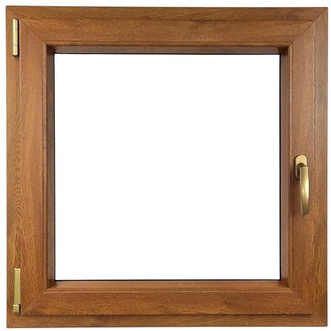 ALUCON Fenster 1000x1000 mm – Fenster 100x100 cm – Kunststofffenster Innen Goldene Eiche/Außen Goldene Eiche – Flügelfenster DIN Links