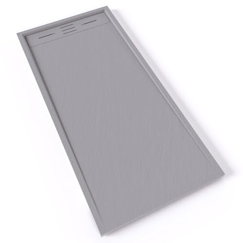 HIEMAL Receveur de douche 70 x 150 cm résine Gris aspect ardoise + bonde incluse - Salle de bain