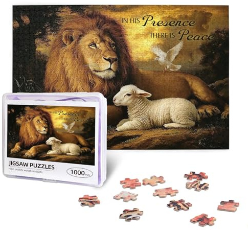 Christliche Puzzles für Erwachsene 1000 Teile Löwe und Lamm Wandkunst Christliche religiöse Wandkunst Bilder Leinwand Religiöse Spirituelle Bibel Puzzle Home Wall Decor