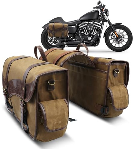 NICECNC Bolsas de sillín de Motocicleta, alforjas de Motocicleta de Lona Encerada al Aceite, alforjas Laterales para Motocicleta, Bolsas de sillín Compatible with Harley Adventure Street Glide