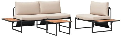 vidaXL Garten Essgruppe 3 pcs Taupe Stahl, Stylisches, Robustes ESS-Set für draußen, Gartenmöbel für Terrasse, toller Tisch