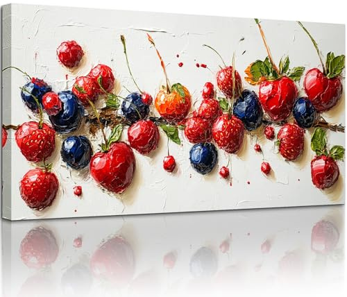 MHARTK66 Obst Leinwand Bilder, 50x100 cm Groß Stilvolles Beeren Wandbilder Esszimmer Bild Aesthetic, Modern Wanddeko Kunstdruck küche Flur Wohnzimmer Schlafzimmer