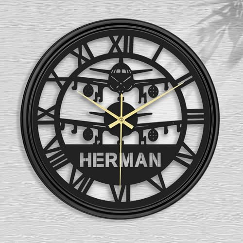 Personalisierte Retro-Uhr aus Eisen mit römischen Ziffern und dekorativem Rand, runde Wanduhr mit Flugzeugen – kreative Geschenke für Zuhause, Küche, Schlafzimmer, Büro, Einweihungsfeiern