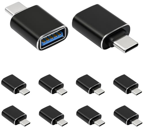 QINQ USB auf USB C Adapter, Type-C auf USB 3.0,10er Pack, Alu Schwarz | Laden & Datentransfer, Aluminiumgehäuse Schwarz, für iPhone 16/15/14/13/12, iPad, Galaxy, Laptops, CarPlay