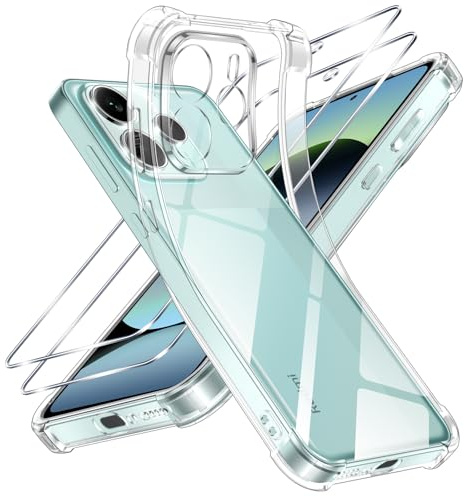 Vauki Hülle für Xiaomi Redmi Note 14 5G mit 2 Stück Panzer Schutz Glas, Klar TPU Handyhülle mit Stoßfest Schutzecken, [Militärischer Schutz] Nie Vergilbung Transparent Schutzhülle, Durchsichtige Case