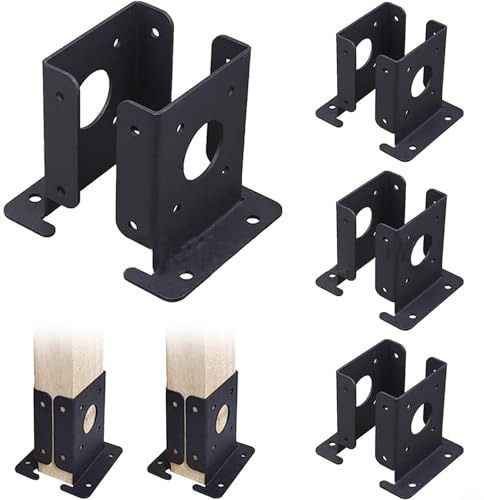 Oniissy Lot de 4 supports de base réglables et robustes pour poteaux en bois de 10 x 10 cm, support de terrasse en acier noir avec ancrages en béton et vis pour installation de pergola, clôture, main