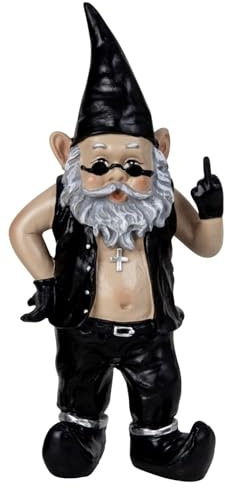 Geschenkestadl Gartenzwerg Zwerg Rocker mit Mittelfinger 32cm Rock Heavy Metal Rocker Gartenfigur Dekofigur Spaßfigur Außendeko Dekoration Haus Hof Garten