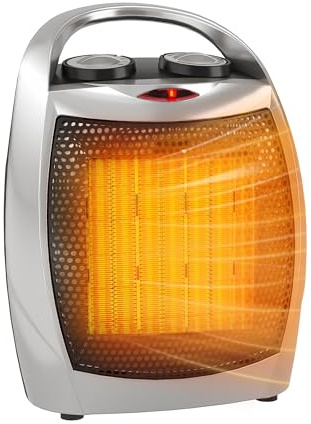 GarveeTech Greenhouse Heater - Handle Indoor Portable Electric Heaters, 2 Speed Adjustable PTC Fast Heating Ceramic Room Small Heater for Indoors Use 1500W/750W (Silver)