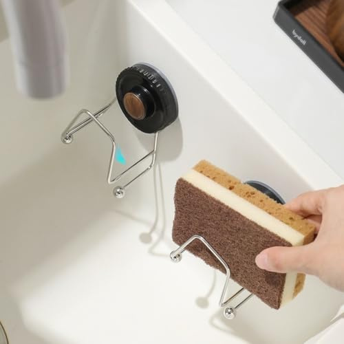 Porte-éponge à ventouse pour évier de cuisine, support mural en acier inoxydable avec adhésif sous vide, organisateur peu encombrant pour éponges et laine d'acier