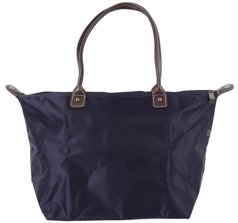 NDiyueAa Laptop Shoulder Bag for Women, Oxford Cloth, Water Resistant, Large Capacity Work Tote with Leather Handle, Snap Buttons Design (Dark Blue)