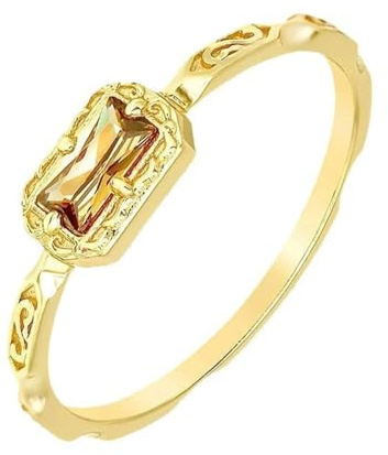 Eternity Ring Damen Gelbgold, Hochzeitsringe Modern Solitär mit Champagner-Turmalin 9K 14K 18K Gelbgold