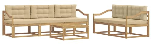 vidaXL Outdoor-Sofagarnitur mit Kissen 6 pcs Weiß und Beige, Hochmodernes Gartenmöbel Set, Sofakollektion für draußen, Lounge für Garten, Poolbereich Sitzgruppe
