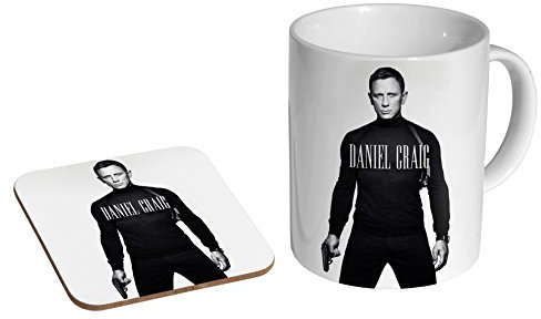 Daniel Craig BW Keramik-Kaffeetasse + Untersetzer, Geschenk-Set
