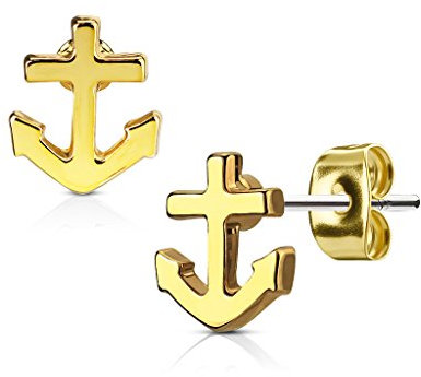 1 Paar Damen Ohrstecker Ohrringe Edelstahl Anker Anchor Autiga® gold