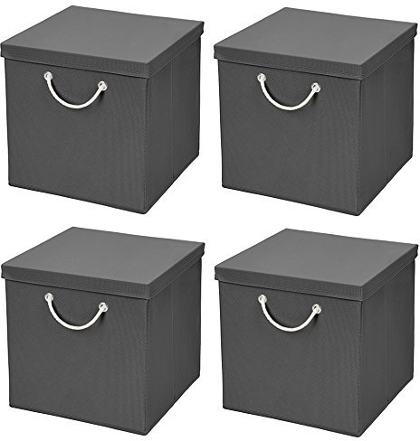Stick&Shine 4x Aufbewahrungs Korb Dunkelgrau Faltbox 30 x 30 x 30 cm Regalkorb faltbar mit Kordel und mit Deckel
