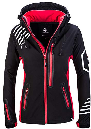 Rock Creek Damen Softshell Jacke Windbreaker D-402 (Schwarz-Rot, 2XL)