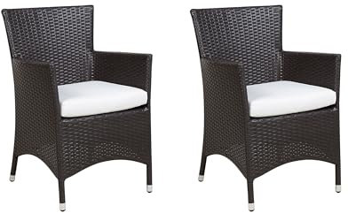 Praktisches Gartenstuhl Set 2er Set Rattan dunkelbraun Auflage weiß Italy