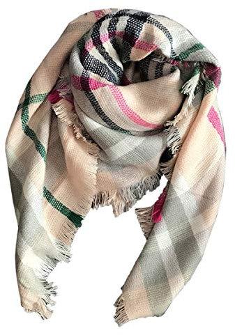 Yixda Enfant Écharpe Chale Fille Garçon Automne/Hiver Chaud Plaid Foulard (Rose/Gris)