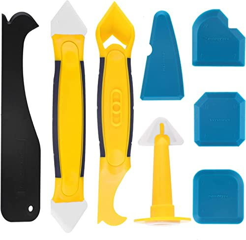 Soneer Silicone Sealant,Silicone RemoverTool,8pcs Caulking Tool Kit with Plastic Scraper/Caulk Remover/Nozzle Perfect for Bathroom Kitchen Floor Cornor.