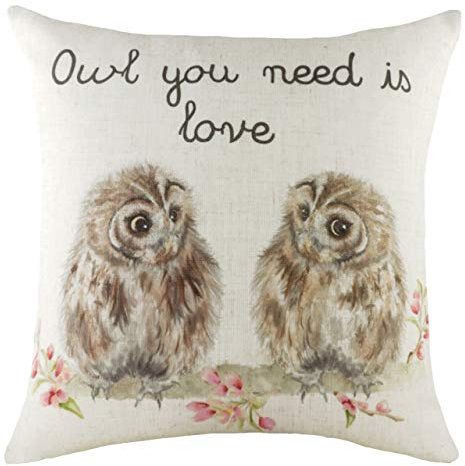Evans Lichfield Kissenbezug mit Eulen-Motiv, Polyester Leinen, Multi, 43 x 43 cm (Pack of 1)