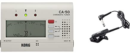 Korg - CA-50 Chromatic Hand-Held Pocket Tuner - White & - CM-300-BK Improved Design Contact Microphone for Clip-Type Tuners - Black