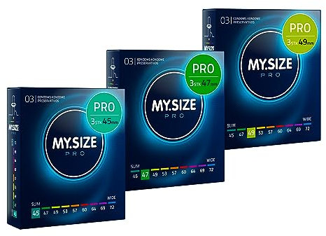MY.SIZE PRO Kondomset Größe 0,1,2-45,47,49 mm, 3x3 Stück - Die neue Generation MY.SIZE Kondome