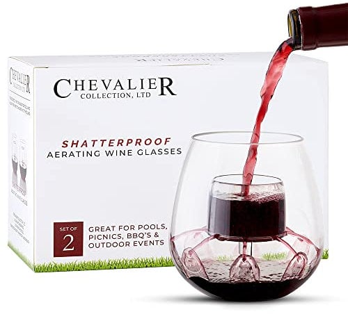 Chevalier Collection - Copas de vino aireadoras a prueba de golpes (2 unidades) - Hecho de material duradero TRITAN - Aireador y decantador de vino patentado en el vidrio para uso al aire libre
