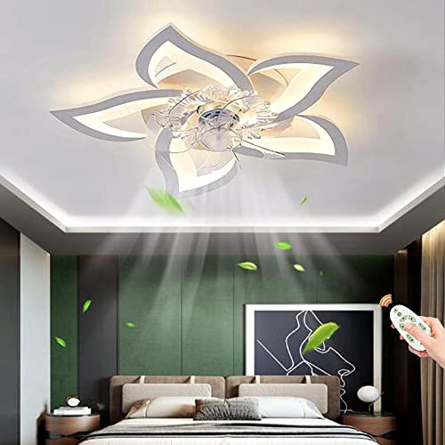 FUMIMID Ventilateurs De Plafond Avec Éclairage Pétale Plafonnier LED Dimmable Lampe De Salon Ventilateur Silencieux Lame Invisible Chambre Salle À Manger Chambre D'enfants Cuisine Lustre,69cm