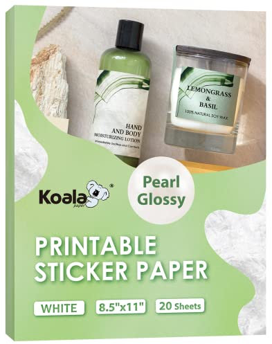Koala Pearl Glänzendes Aufkleberpapier für Tintenstrahl- und Laserdrucker, 20 Blatt 21,6 x 27,9 cm, bedruckbar, Perlglanz-Fotoaufkleberpapier für Hochzeit, Geburtstag, Party, Geschenkdekoration