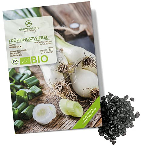BIO Frühlingszwiebel Samen (Weißer Lissabonner, 75 Korn) - Frühlingszwiebeln Saatgut aus biologischem Anbau ideal für die Anzucht im Garten, Balkon oder Terrasse