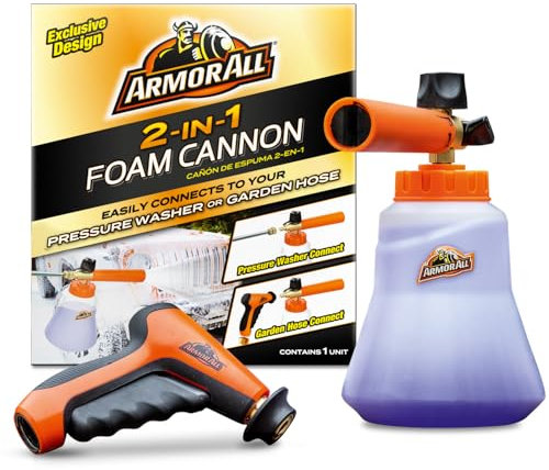 Armor All 2-in-1 Schaumkanone Kit, Auto Reinigungsset Anschluss an Hochdruckreiniger und Gartenschläuche für die Fahrzeugreinigung, inklusive Schaumkanone, Schaumstoffapplikator und ergonomischem