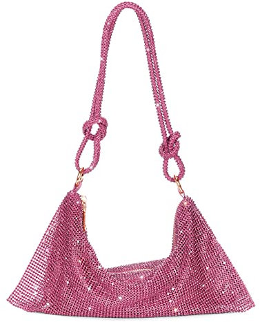 DKIIL NOIYB Borsa a tracolla con strass per le donne scintillanti borse con strass diamante pochette argento pochette da sera borsa per festa nuziale borsa da notte, 01-rosa, 34 EU