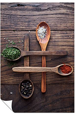 Panther Print Fine Art Prints Spices on a Rustic Wooden Spoon Artistic Unframed Poster, Pictures for Home Walls, Bedroom, Living Room & Bathroom Decor 91x61cm (36x24in)