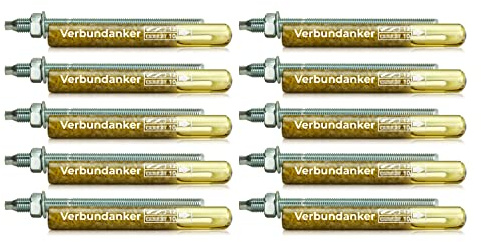Isolbau Verbundanker Set - Verbundankerpatrone styrolfrei V10 + Ankerstange verzinkt M10 x 170 - ETA/ETAG Zulassung - 10 Stück