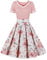 Odizli Robe rockabilly pour femme années 50 vintage manches courtes col en V Polka Dot Swing Coctail Robe de mariage festive Longueur genou, Fleur rose., XXL